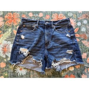 American Eagle 90s‎ Boyfriend Shorts Medium Wash Distressed Denim Size 6